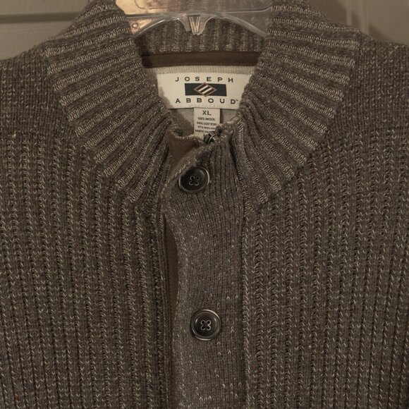 Joseph Abboud Brown Wool Sweater Cardigan Mock Neck Elbow Patch Long Sleeve Coat - Picture 3 of 12